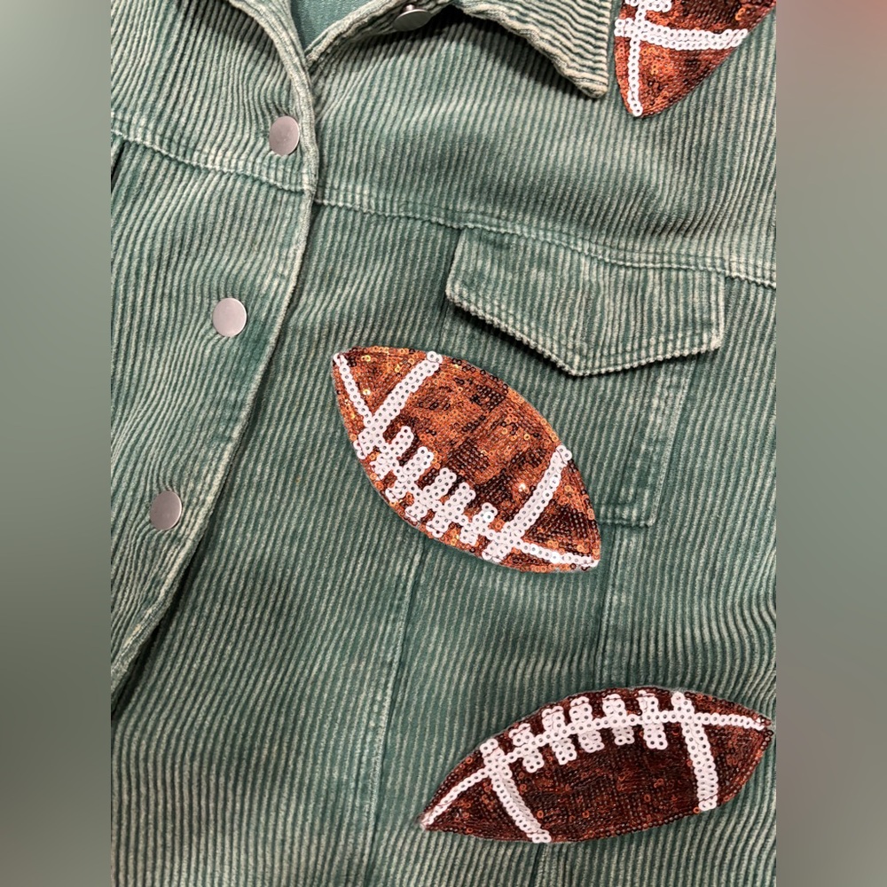 Sequined corduroy football jacket Size Large 100% Cotton - Picture 7 of 9